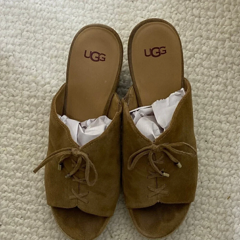 UGG Giorgia Chestnut Suede Espadrille Wedge Sandal Size 9
